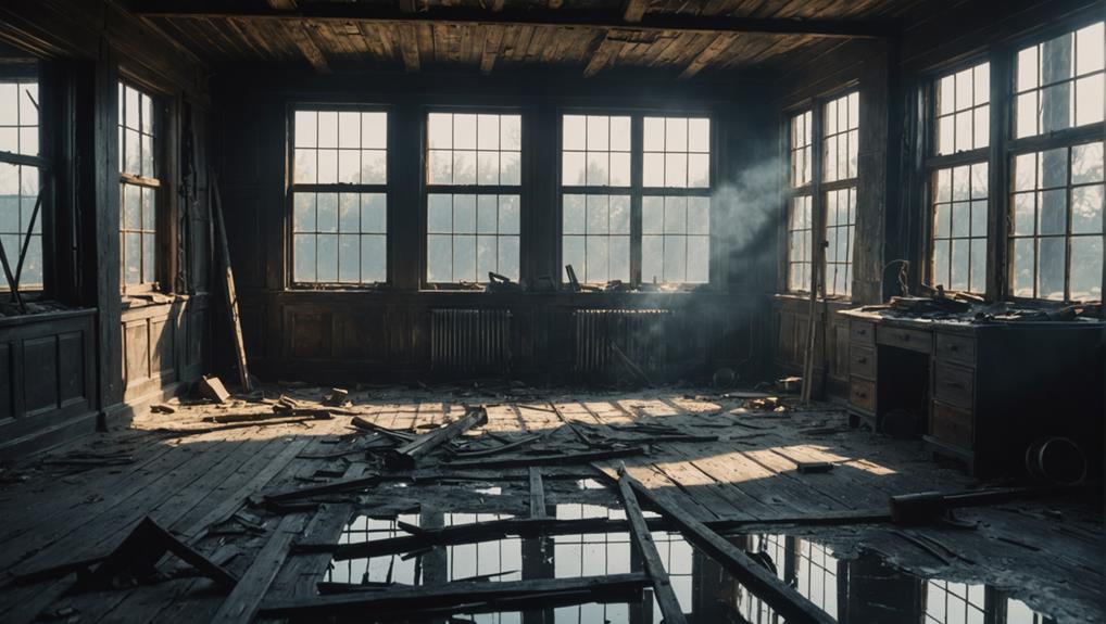 Water damage restoration technician extracting standing water from a Kalamazoo, MI basement using truck-mounted equipment